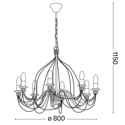 Ideal Lux - Pendel med kædeophæng CORTE 8xE14/40W/230V diameter 80 cm kobber