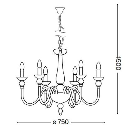 Ideal Lux - Pendel med kædeophæng DOGE 6xE14/40W/230V diameter 75 cm skinnende krom