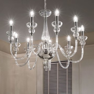 Ideal Lux - Pendel med kædeophæng DOGE 9xE14/40W/230V diameter 75 cm skinnende krom