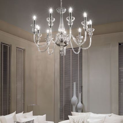 Ideal Lux - Pendel med kædeophæng DOGE 9xE14/40W/230V diameter 75 cm skinnende krom