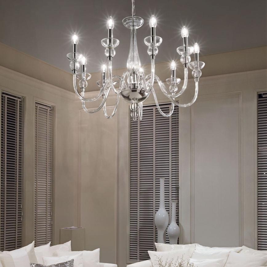 Ideal Lux - Pendel med kædeophæng DOGE 9xE14/40W/230V diameter 75 cm skinnende krom