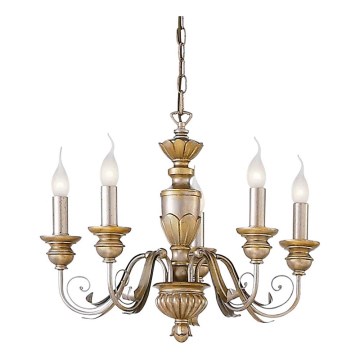 Ideal Lux - Pendel med kædeophæng FIRENZE 5xE14/40W/230V diameter 55 cm guldfarvet