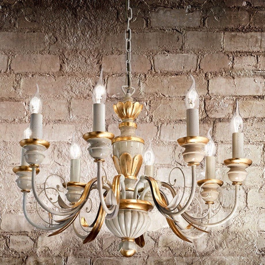 Ideal Lux - Pendel med kædeophæng FIRENZE 8xE14/40W/230V diameter 64 cm hvid/guldfarvet