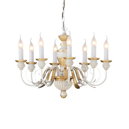Ideal Lux - Pendel med kædeophæng FIRENZE 8xE14/40W/230V diameter 64 cm hvid/guldfarvet