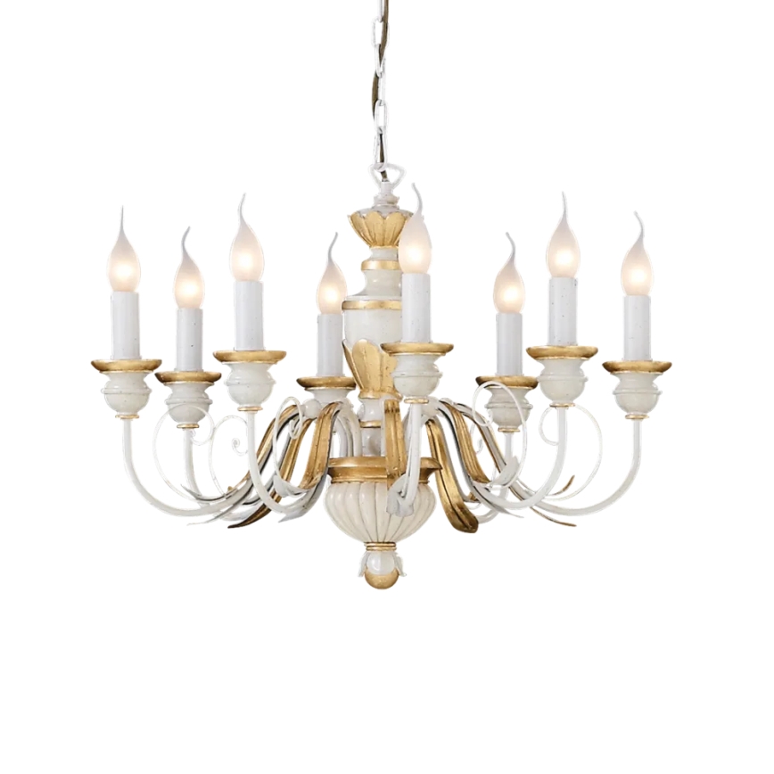 Ideal Lux - Pendel med kædeophæng FIRENZE 8xE14/40W/230V diameter 64 cm hvid/guldfarvet