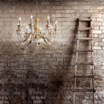 Ideal Lux - Pendel med kædeophæng FIRENZE 8xE14/40W/230V diameter 64 cm hvid/guldfarvet
