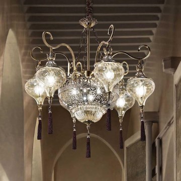 Ideal Lux - Pendel med kædeophæng HAREM 9xE27/60W/230V diameter 75 cm messing