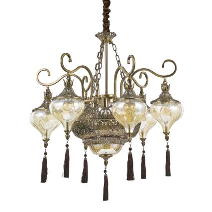 Ideal Lux - Pendel med kædeophæng HAREM 9xE27/60W/230V diameter 75 cm messing
