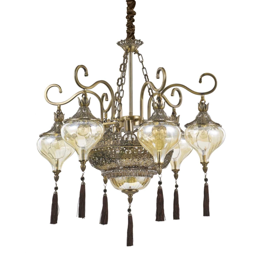 Ideal Lux - Pendel med kædeophæng HAREM 9xE27/60W/230V diameter 75 cm messing
