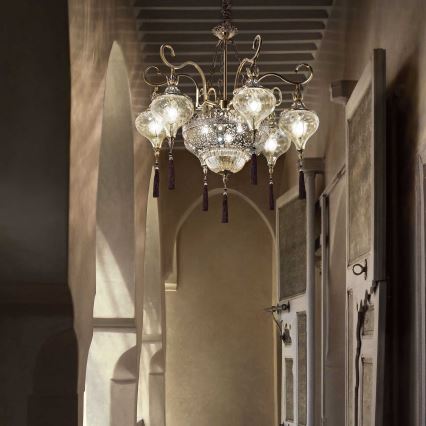 Ideal Lux - Pendel med kædeophæng HAREM 9xE27/60W/230V diameter 75 cm messing