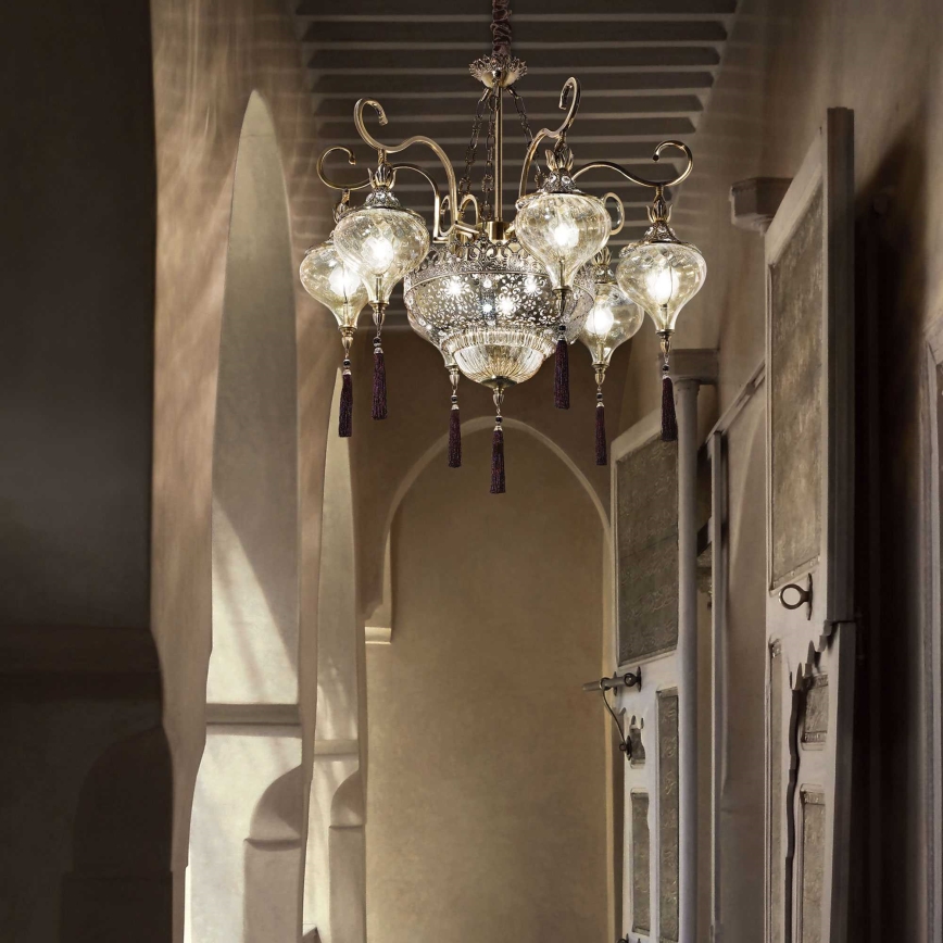 Ideal Lux - Pendel med kædeophæng HAREM 9xE27/60W/230V diameter 75 cm messing