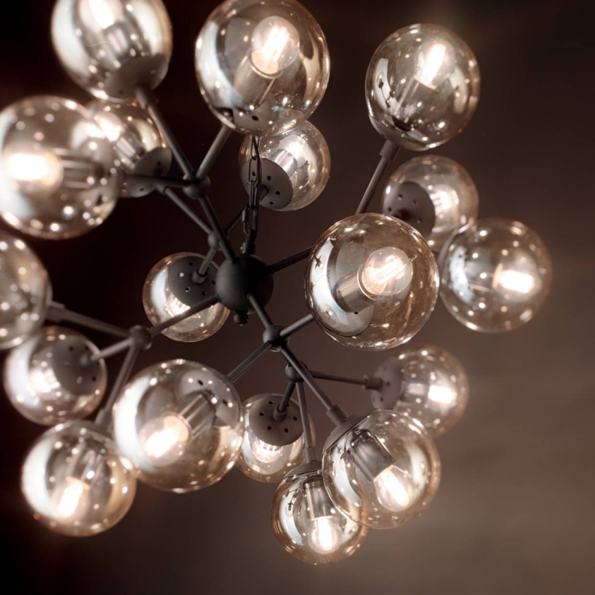 Ideal Lux - Pendel med kædeophæng KEPLER 18xE27/42W/230V diameter 69 cm sort/røget