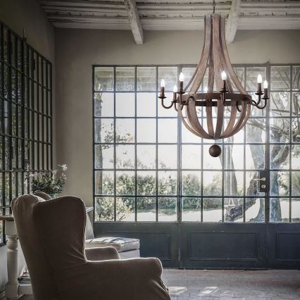 Ideal Lux - Pendel med kædeophæng MILLENNIUM 8xE14/40W/230V diameter 92 cm Birk/brun
