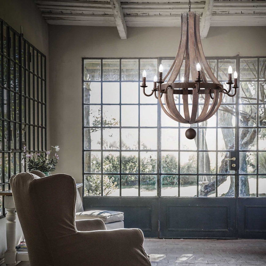 Ideal Lux - Pendel med kædeophæng MILLENNIUM 8xE14/40W/230V diameter 92 cm Birk/brun