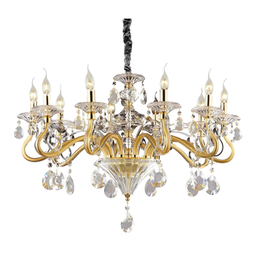Ideal Lux - Lysekrone i krystal m. kædeophæng NEGRESCO 10xE14/28W/230V diameter 85 cm guldfarvet