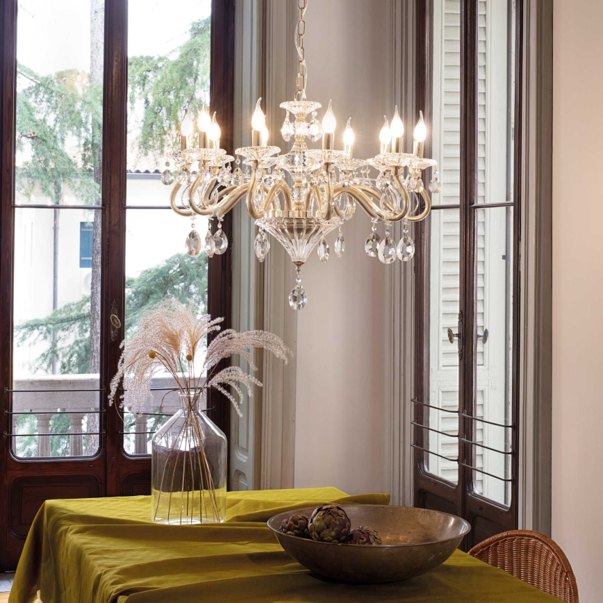 Ideal Lux - Lysekrone i krystal m. kædeophæng NEGRESCO 10xE14/28W/230V diameter 85 cm guldfarvet