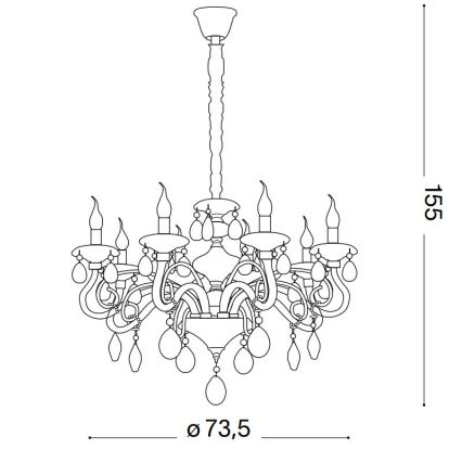 Ideal Lux - Lysekrone i krystal m. kædeophæng NEGRESCO 8xE14/28W/230V diameter 73,5 cm guldfarvet