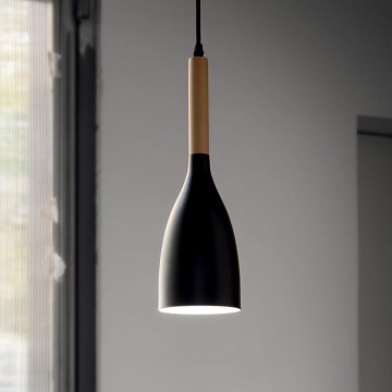 Ideal Lux - Pendel på kabel MANHATTAN 1xE14/40W/230V Ø 11 cm sort/bøg