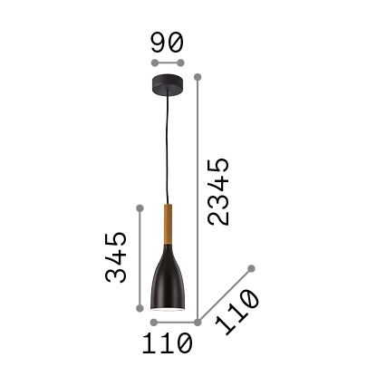 Ideal Lux - Pendel på kabel MANHATTAN 1xE14/40W/230V Ø 11 cm sort/bøg