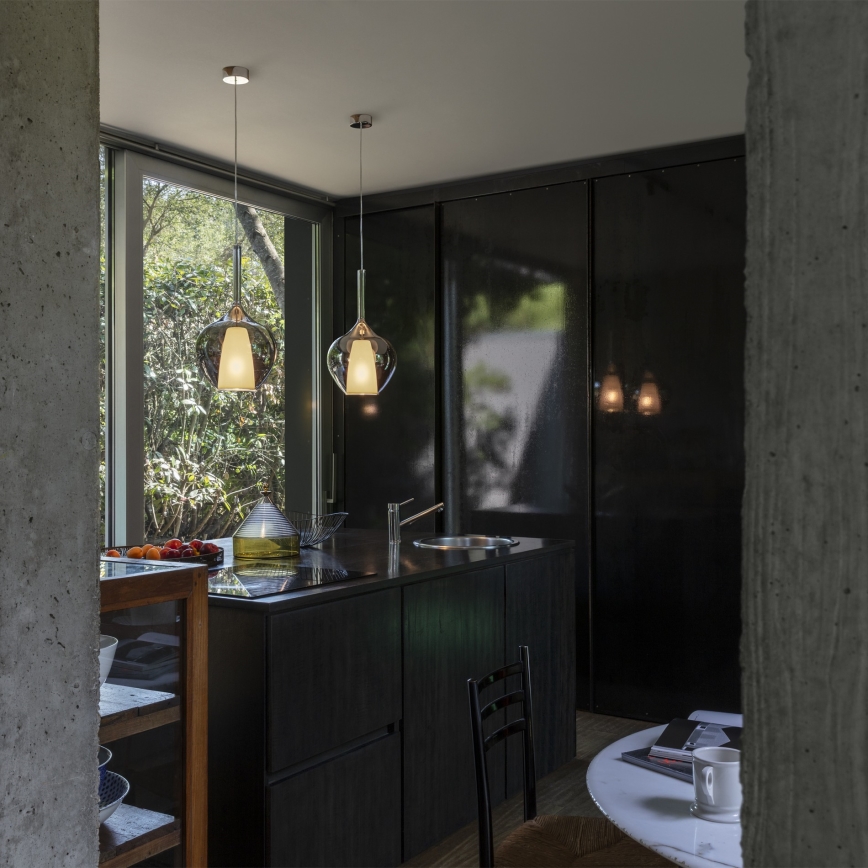 Ideal Lux - Pendel på ledning KALIQUE 1xE27/42W/230V Ø 18 cm røgfarvet sort