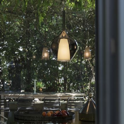 Ideal Lux - Pendel på ledning KALIQUE 1xE27/42W/230V Ø 18 cm røgfarvet sort