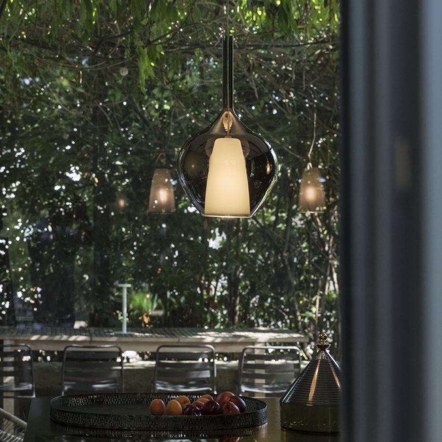 Ideal Lux - Pendel på ledning KALIQUE 1xE27/42W/230V Ø 18 cm røgfarvet sort