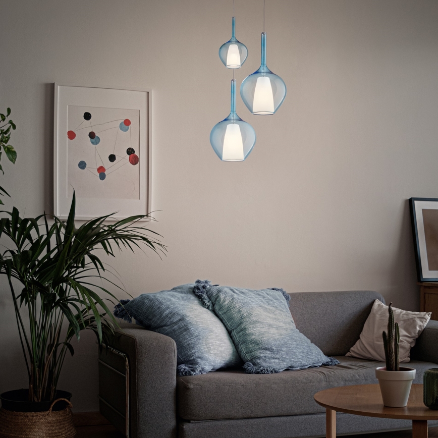 Ideal Lux - Pendel på wire KALIQUE 1xE27/42W/230V Ø 18 cm røgblå