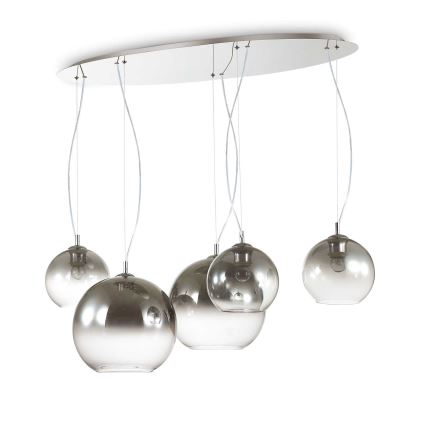 Ideal Lux - Pendel på wire NEMO PLUS 5xE27/42W/230V blank krom/røggrå