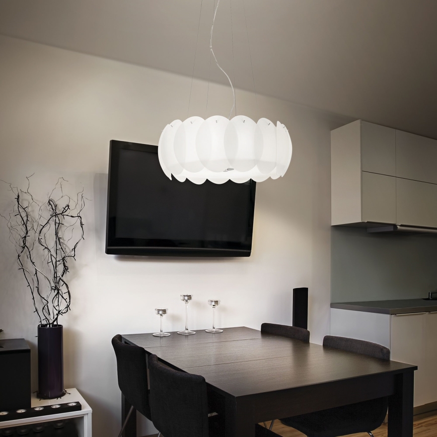 Ideal Lux - Pendel på wire OVALINO 8xE27/60W/230V Ø 55 cm hvid