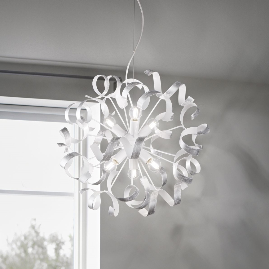 Ideal Lux - Pendel VORTEX 6xE14/40W/230V diameter 53 cm sølvfarvet/patina