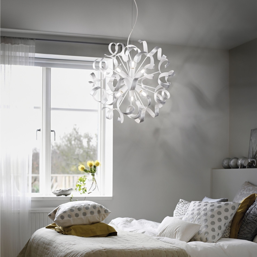 Ideal Lux - Pendel VORTEX 6xE14/40W/230V diameter 53 cm sølvfarvet/patina