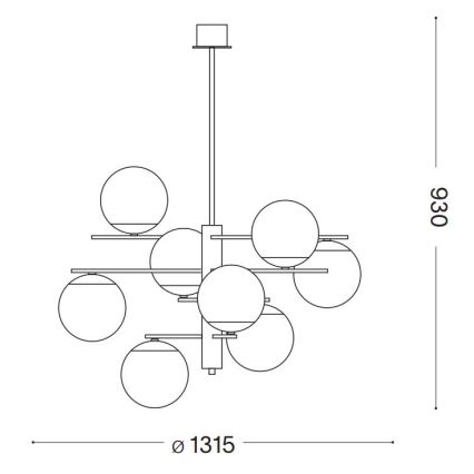 Ideal Lux - Pendellampe GOURMET 9xE14/28W/230V diameter 131,5 cm guldfarvet