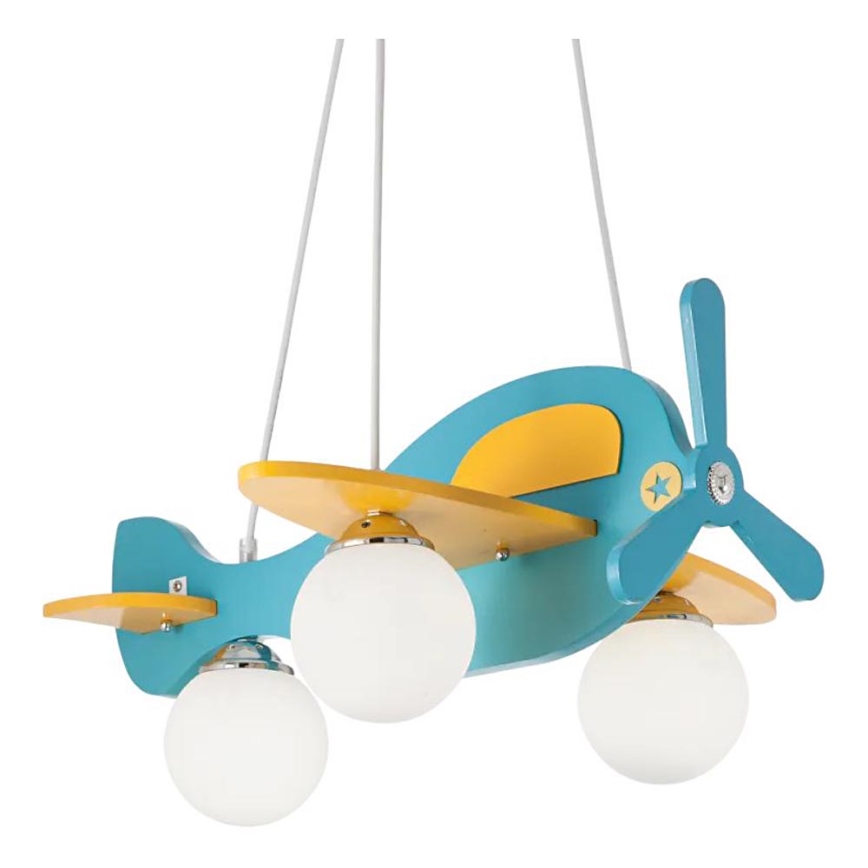 Ideal Lux - Pendellampe til børn AVION 3xE27/28W/230V blå