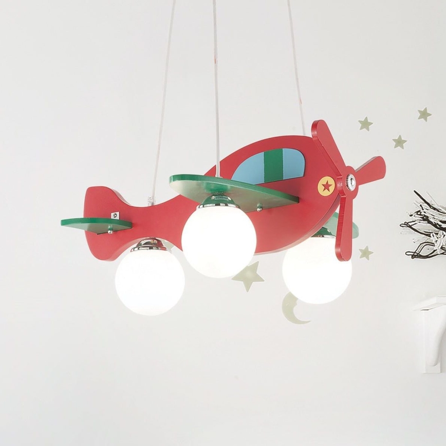 Ideal Lux - Pendellampe til børn AVION 3xE27/28W/230V rød