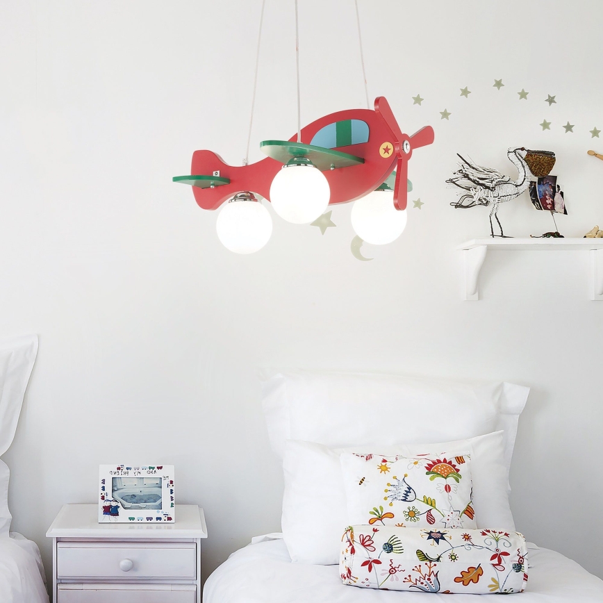 Ideal Lux - Pendellampe til børn AVION 3xE27/28W/230V rød