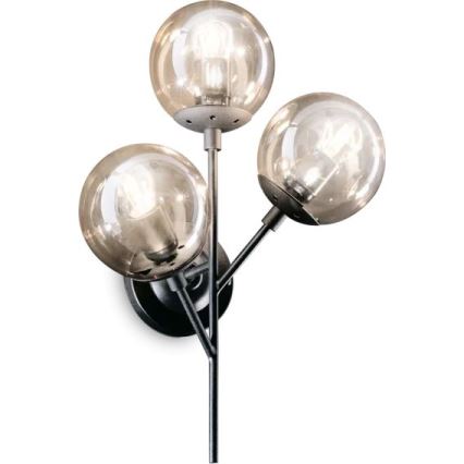 Ideal Lux - Væglampe KEPLER 3xE27/42W/230V sort/røget
