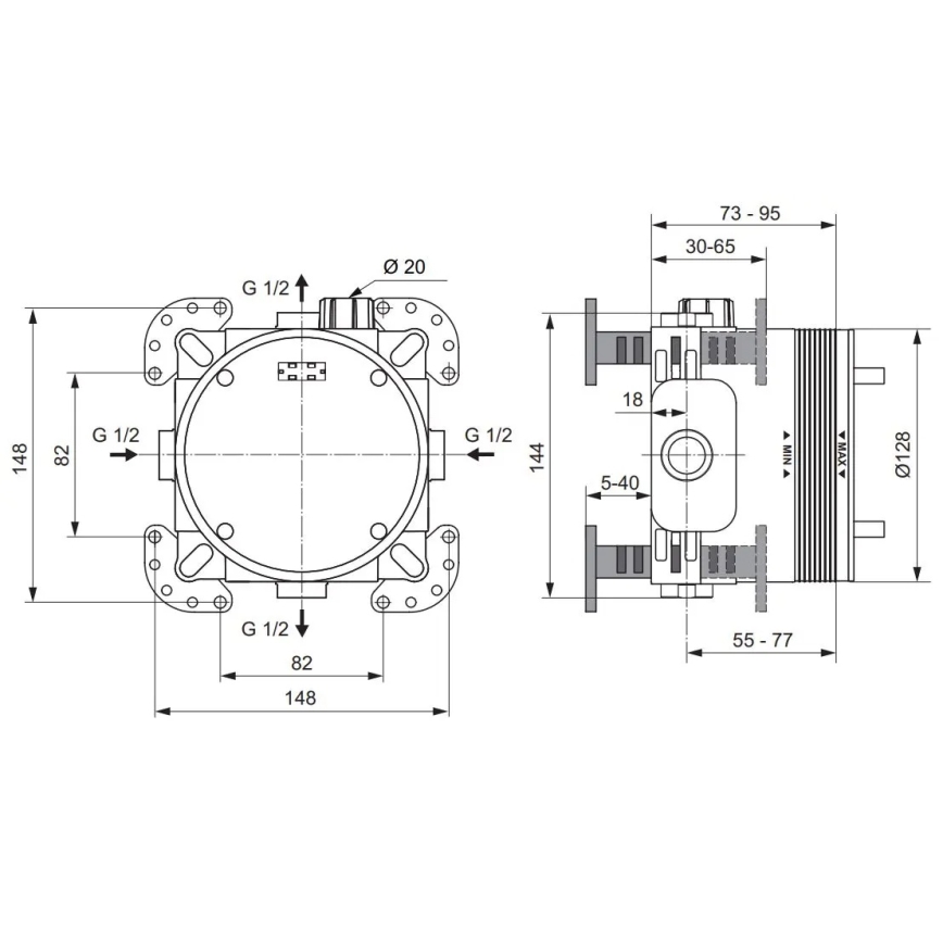 Ideal Standard A1000NU - Monteringskrop til indbygningsbatterier BUILT-IN blå