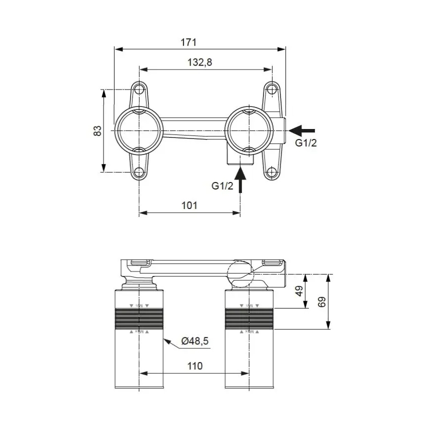 Ideal Standard A1313NU - Monteringskrop til indbygget håndvaskarmatur BUILT-IN, blå