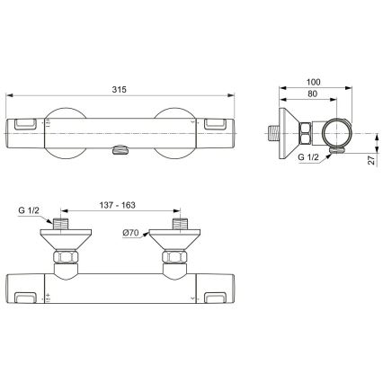 Ideal Standard A7201AA - Termostatisk brusebatteri CERATHERM T25 poleret krom