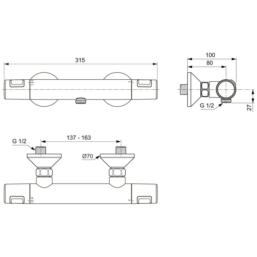 Ideal Standard A7201AA - Termostatisk brusebatteri CERATHERM T25 poleret krom