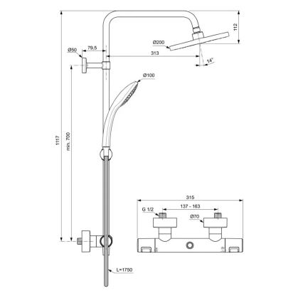 Ideal Standard A7545XG - Brusesæt med termostatisk blandingsbatteri CERATHERM T25, mat sort
