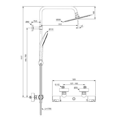 Ideal Standard A7565AA - Brusesæt med termostatisk armatur CERATHERM T50, poleret krom