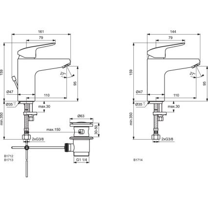 Ideal Standard B1714AA - Håndvaskarmatur CERAFLEX 15,9 cm i poleret krom