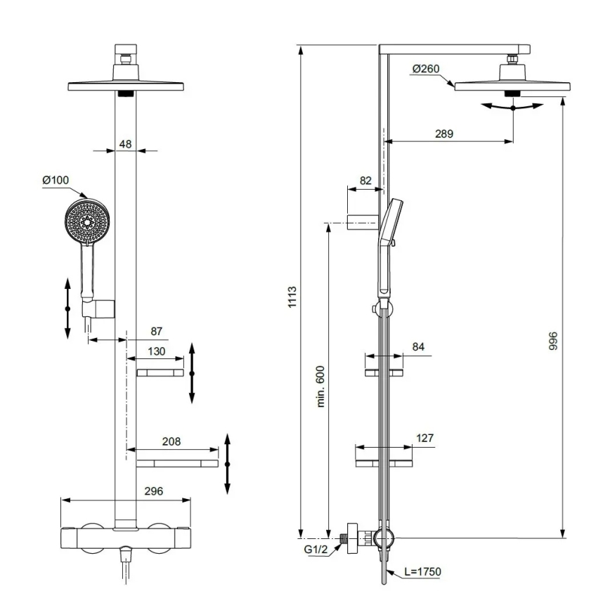 Ideal Standard BD583SI - Brusesæt med termostatisk bruserarmatur CERATHERM ALU+ i sølv