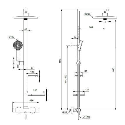 Ideal Standard BD583SI - Brusesæt med termostatbatteri CERATHERM ALU+ i mat krom