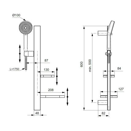 Ideal Standard BD586XG - Brusesæt IDEALRAIN ALU+ mat sort