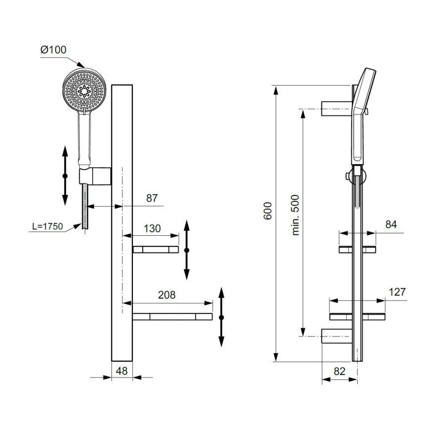 Ideal Standard BD586XG - Brusesæt IDEALRAIN ALU+ mat sort
