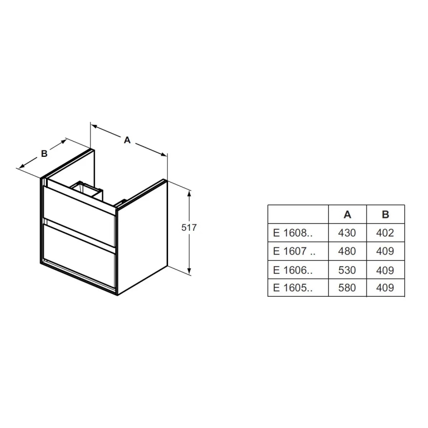Ideal Standard E1606B2 - Underskab til håndvask CONNECT AIR 53x40,9cm hvid