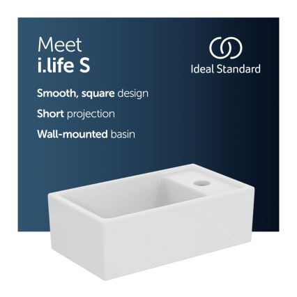 Ideal Standard E211201 - Vægmonteret håndvask I.LIFE S 37x21 cm keramik/hvid