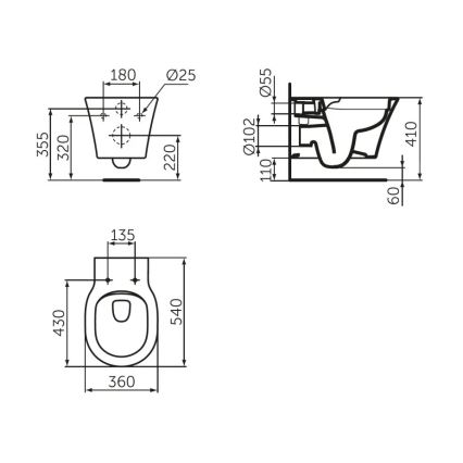 Ideal Standard E228801 - Vægmonteret WC uden skyllekant CONNECT AIR, keramik/hvid
